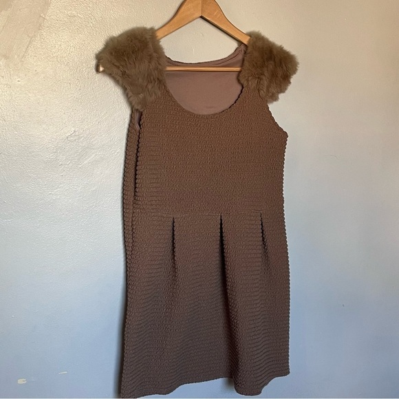 Authentic Rabbit Fur A-Line Mini Scoop Neckline Stretch Dress Brown Small - Picture 4 of 13